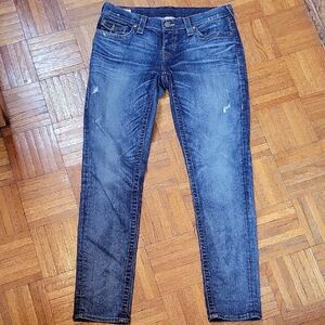 True Religion Women's Cameron Dark Blue Skinny Jeans Flap Pockets Size 29 USA